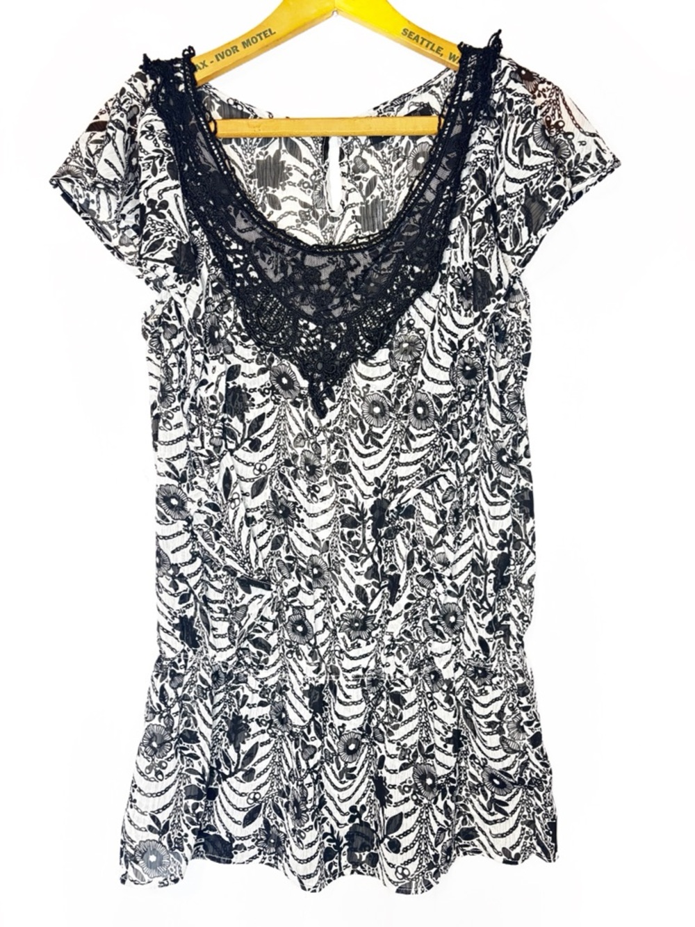 Romy Collection Black & White Sheer Peplum Top -S-